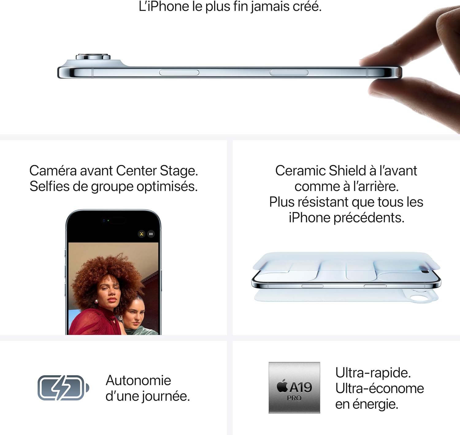 Apple iPhone Air 256 Go : Le Plus Fin des iPhone, Écran 6,5 Pouces Jusqu’à 120 Hz, Puissante Puce A19 Pro, Caméra Avant Center Stage, Autonomie d’Une journée, eSim ; Noir sidéral - Image 4