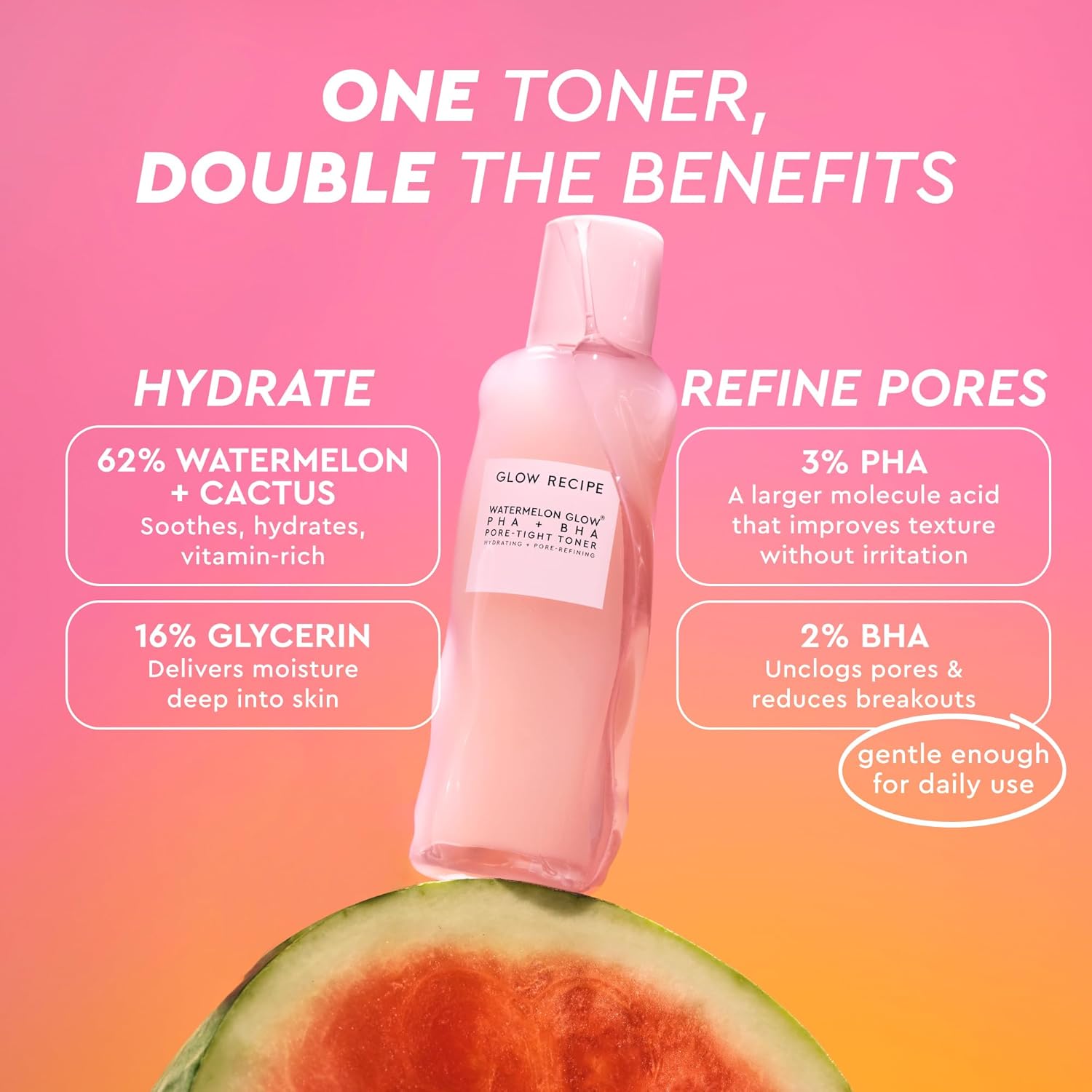Glow Recipe PHA + BHA Face Toner, Korean Exfoliating Toner for Pores, Gentle Chemical Exfoliant + Hydrating Toner, Watermelon, Cactus Water + Glycerin (150ml) - Image 3