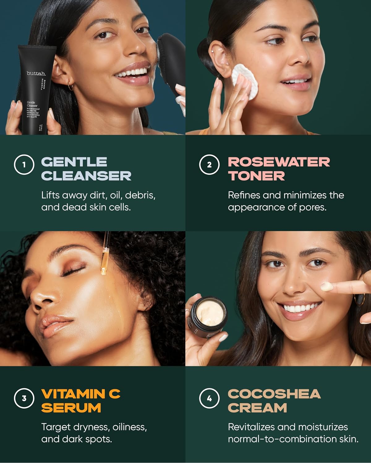 Buttah Skin Supreme Kit for Melanin Rich Skin | CocoShea Revitalizing Cream 2 oz | Vitamin C Serum 1 oz | Cleanser 3.4 oz | Rosewater Toner 3.4 oz | Black Owned Skincare - Image 4