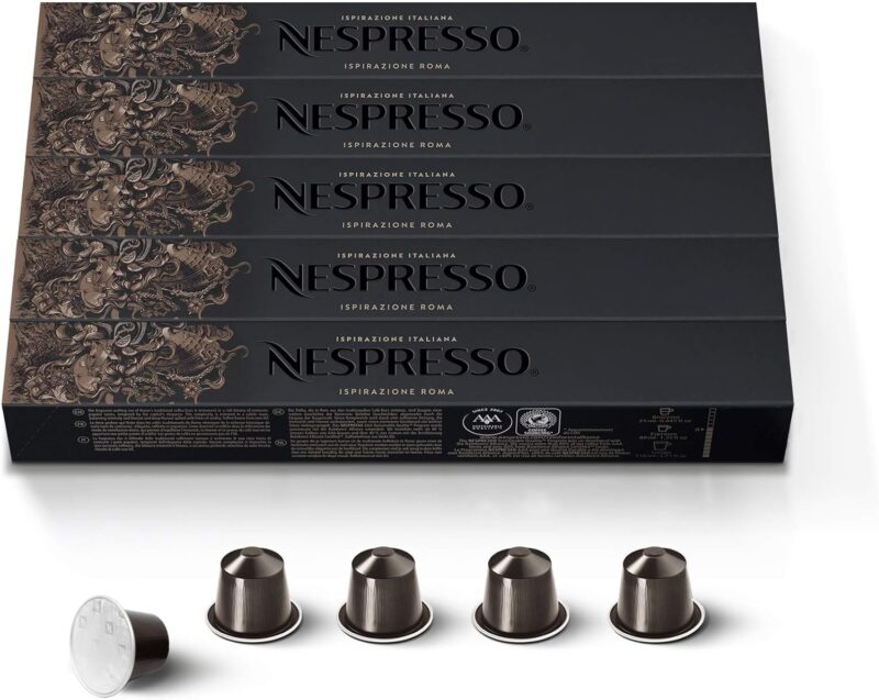 Nespresso Original – Bundle 50 Capsules de Café Roma – Intensité 8 – Pour Ristretto & Espresso – (5 étuis de 10)