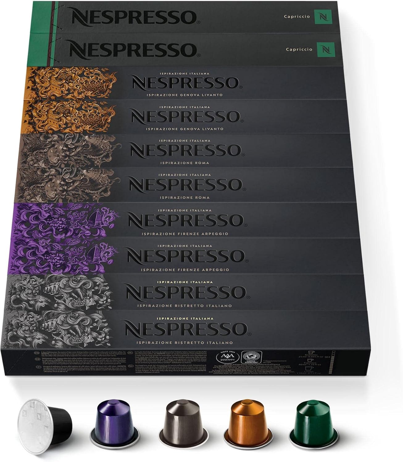 Nespresso Original - Bundle Top Sélection Ispirazione Italiana & Espresso 100 Capsules - 20x Ristretto, 20x Arpeggio, 20x Roma, 20x Livanto, 20x Capriccio