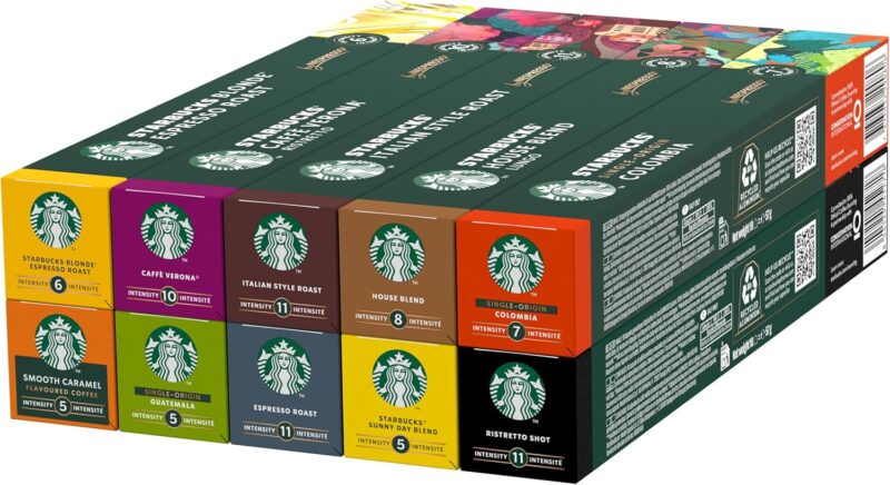 STARBUCKS Pack Découverte Variété by Nespresso, Capsules de Café tous types de torréfaction 10 x 10 (100 Capsules) - Exclusivité Amazon