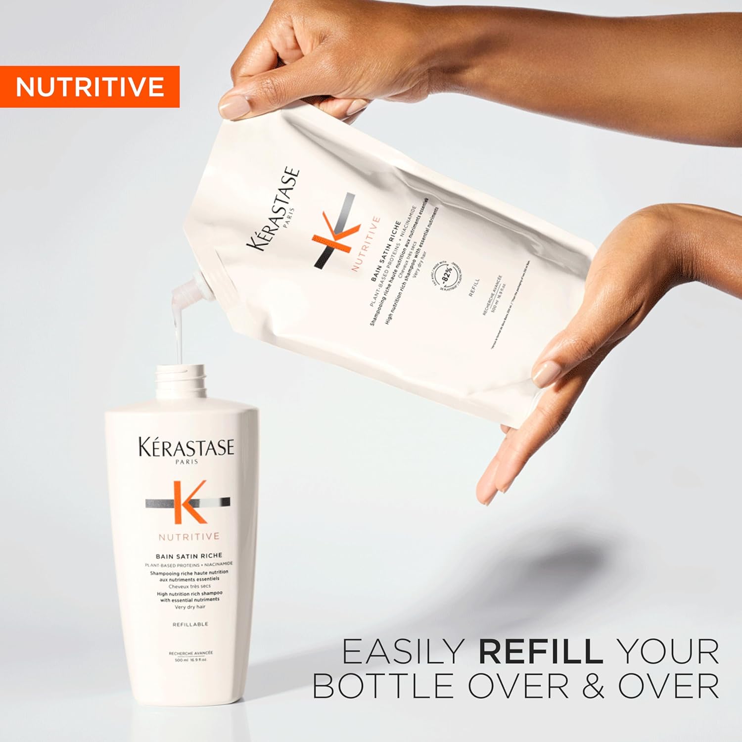 Kerastase Nutritive Bain Satin Riche Shampoo & Refill Pouch - Revitalizes & Strengthens Very Dry Hair, Restores Shine, For Very Dry Hair, 16.9 Fl Oz - Image 3