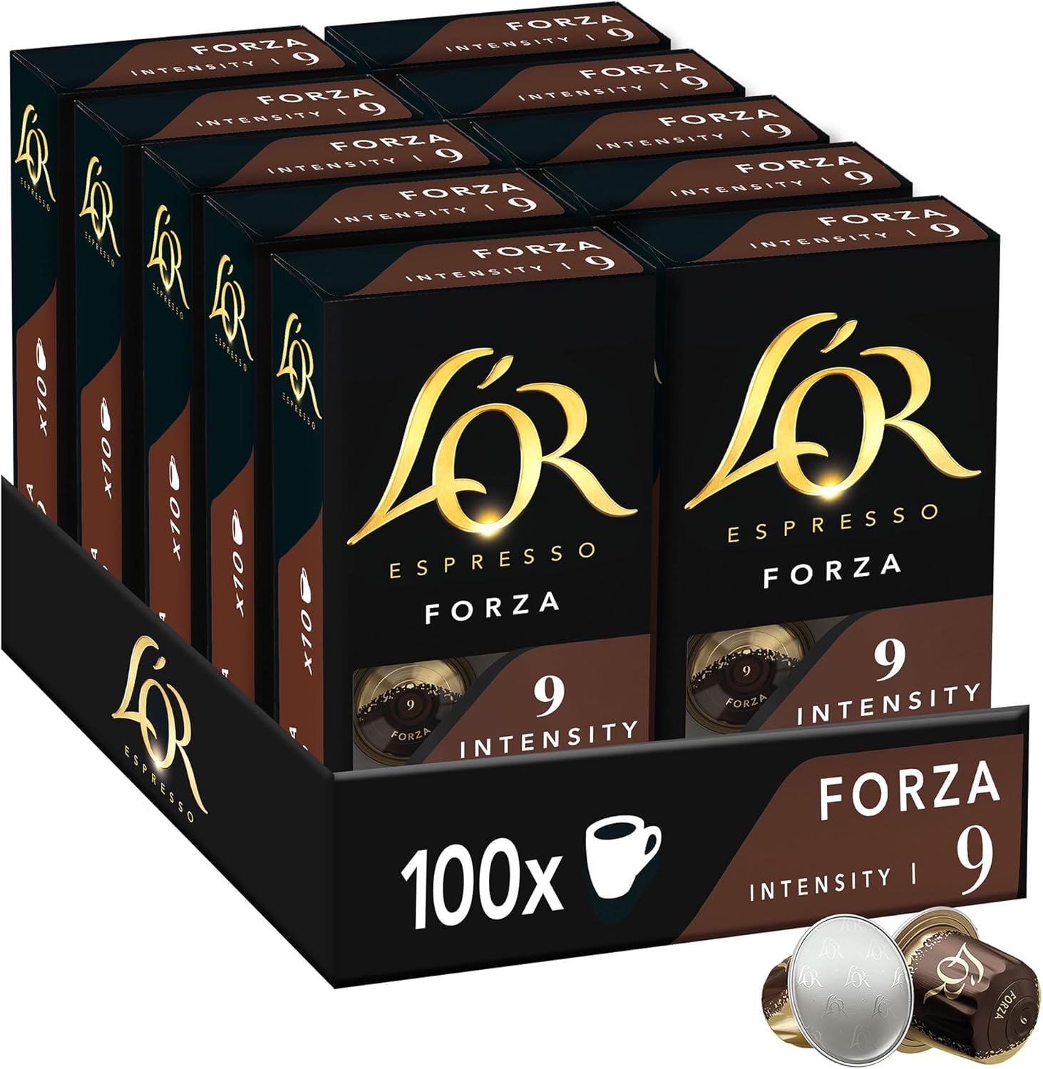 L'OR Forza - 100 Capsules de Café intensité 9 - Compatibles Nespresso®* (lot de 10 x 10) - Image 2