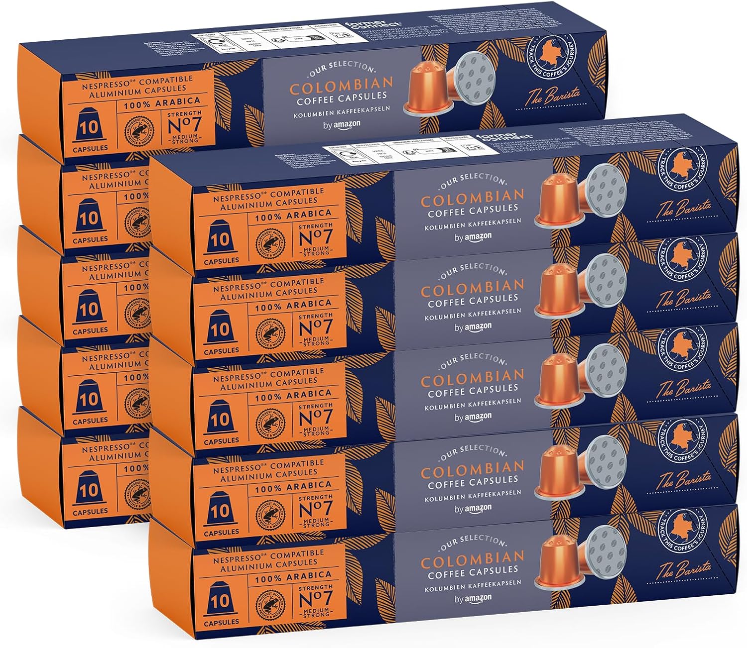 by Amazon - Café colombien compatible Nespresso, Torréfaction Moyenne, 100 capsules en aluminium, 10 unités, lot de 10 - Certifié Rainforest Alliance