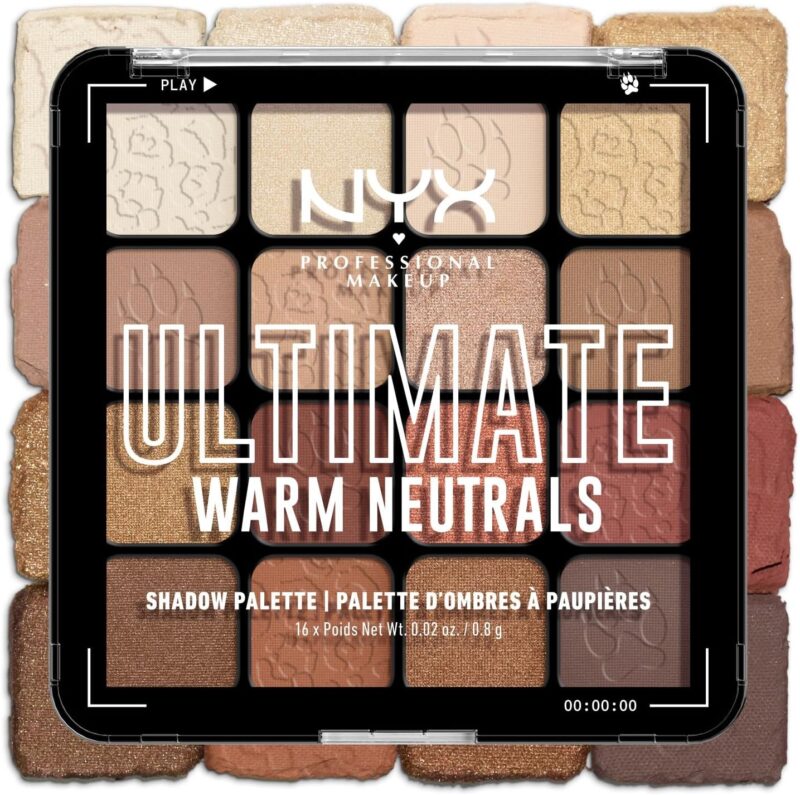 NYX Professional Makeup Palette de Fards à Paupières Ultimate Shadow, 16 couleurs, Finition Intense et Longue Durée, Formule Vegan Sans Ingrédients d'Origine Animale ou Dérivé, Warm Neutrals