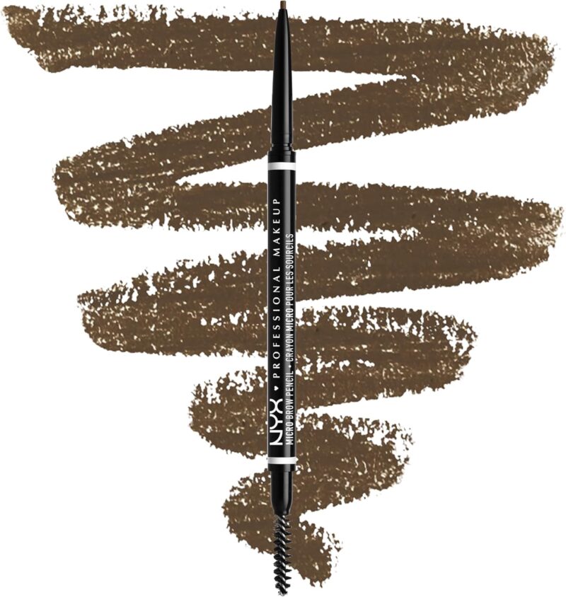 NYX Professional Makeup Crayon à Sourcils Micro Brow Pencil, Crayon Ultra-Fin Double-Embout avec Mine Rétractable et Goupillon, Teinte : Ash Brown (05)