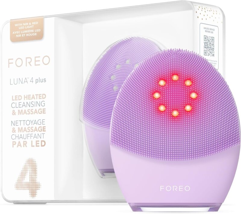 FOREO LUNA 4 plus Brosse nettoyante visage - NIR+ masque LED rouge - Brosse silicone nettoyante et raffermissante - Masseur anti-âge - Appareil sculptant à micro-courant - Peau Sensible
