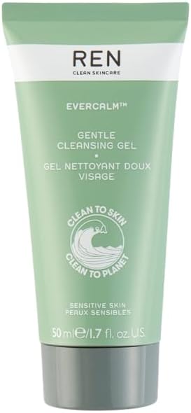 REN Evercalm Gel nettoyant doux – Apaise, hydrate et nettoie les peaux sensibles, renforce la barrière cutanée, 50 ml