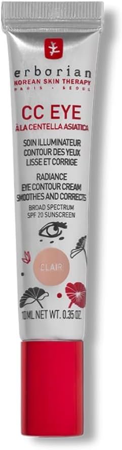 41Jqn1XG3qL._AC_SL1000_.jpg Erborian - CC Eye Crème Contour des Yeux à la Centella Asiatica - Soin Hydratant, Illuminateur et Correcteur Teinté - Protection Solaire SPF 20 - Lisse et Corrige les Cernes