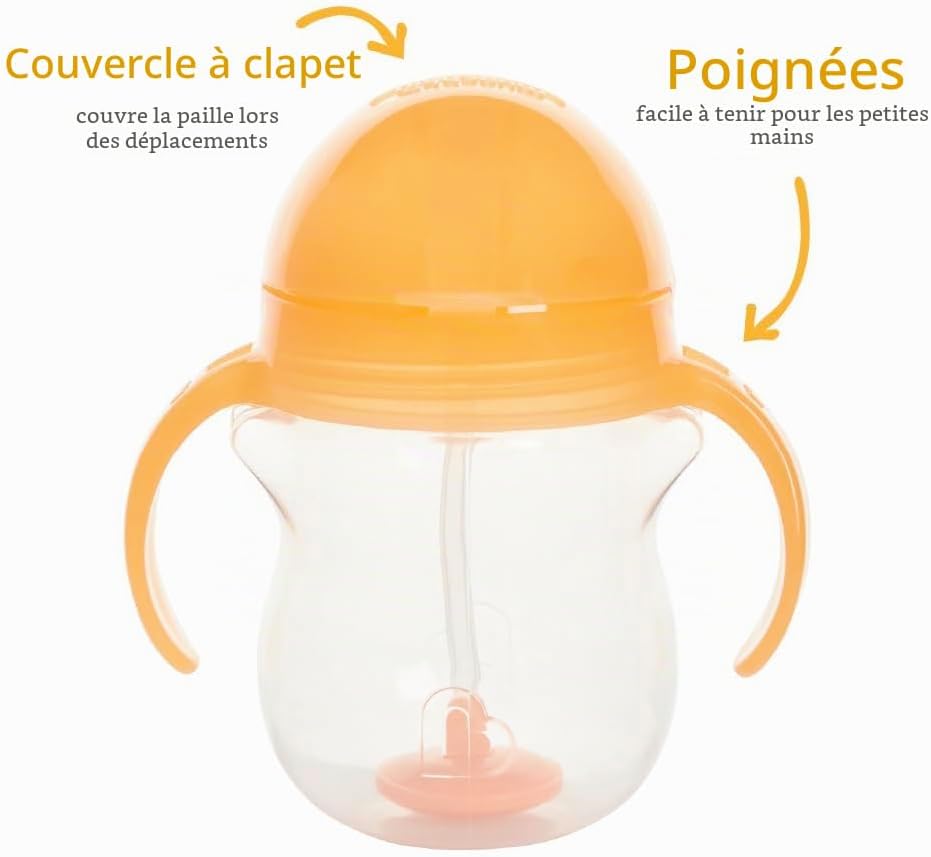 Munchkin Ensemble Tasses à Paille Click Lock Tip & Sip | Tasses Sippy Bébé & Tout-Petit | Sans BPA | Étanche | Paille Lestée | Biberons 7 oz / 207 ml | Pack de 2 | Bleu/Orange - Image 4