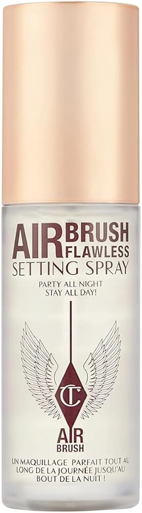 Charlotte Tilbury Airbrush Flawless Setting Spray de voyage, 34 ml, sans huile, résistant à l'eau, tenue jusqu'à 16 heures, avec aloe vera