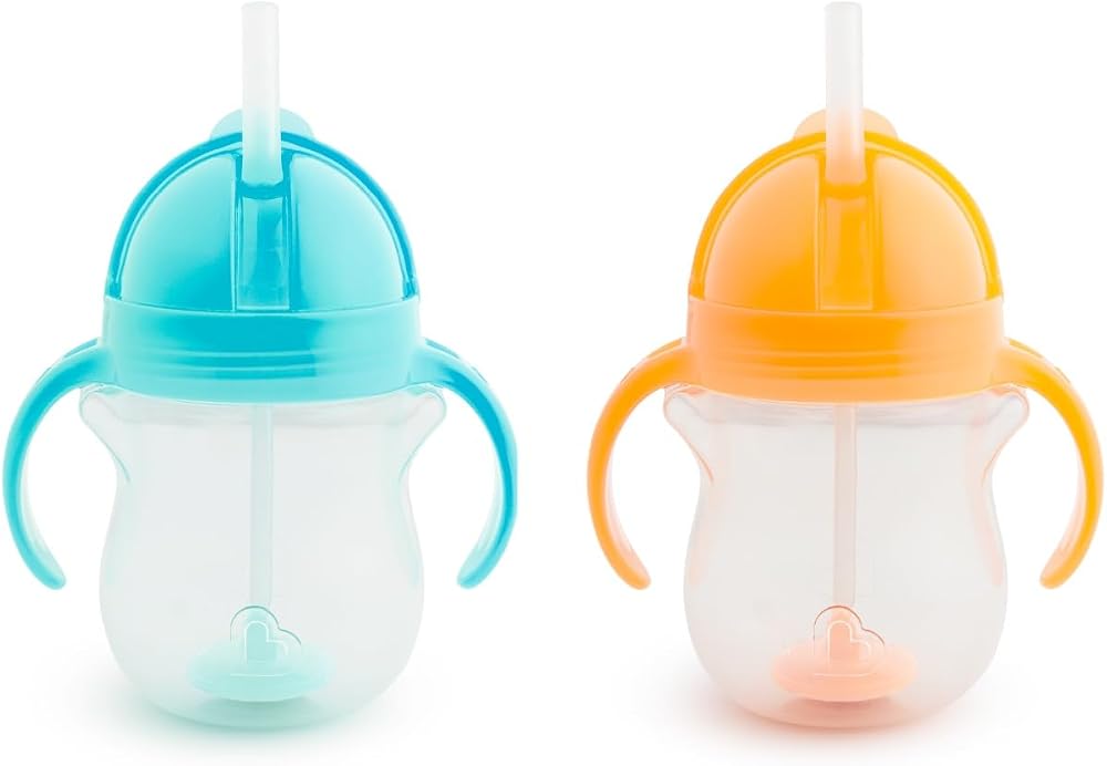 Munchkin Ensemble Tasses à Paille Click Lock Tip & Sip | Tasses Sippy Bébé & Tout-Petit | Sans BPA | Étanche | Paille Lestée | Biberons 7 oz / 207 ml | Pack de 2 | Bleu/Orange - Image 6