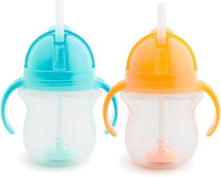 Munchkin Ensemble Tasses à Paille Click Lock Tip & Sip | Tasses Sippy Bébé & Tout-Petit | Sans BPA | Étanche | Paille Lestée | Biberons 7 oz / 207 ml | Pack de 2 | Bleu/Orange