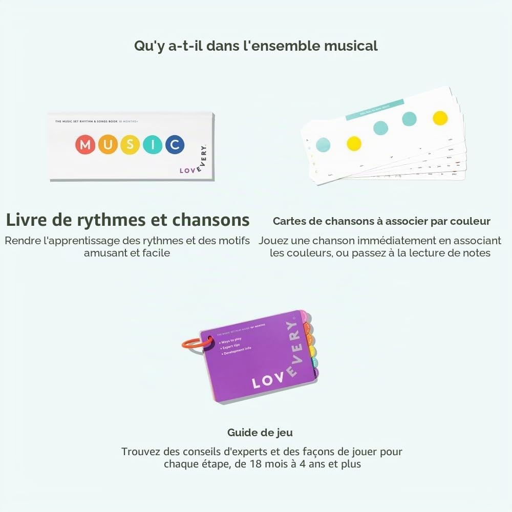 Lovevery | Le Kit Musical | 6 Instruments de Musique et Un Livre de Rythmes et Chansons, Jouet éducatif inspiré Montessori pour Enfants de 18 Mois à 4 Ans - Image 4