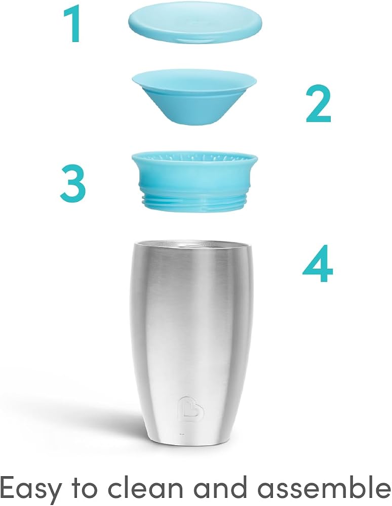 Munchkin Tasse Miracle 360 en Acier Inoxydable | Tasse Bébé & Tout-Petits Sans BPA | Idéale pour le Sevrage | Tasses Enfants Leakproof | 12+ Mois | 296ml | Bleu - Image 4