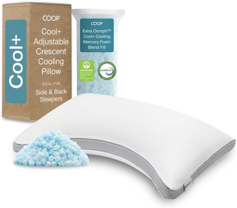 Coop Home Goods Cool+ Oreiller réglable en Mousse à mémoire de Forme rafraîchissante, Soutien du Cou, pour Dormir sur Le Dos ou Le côté, CertiPUR US/GREENGUARD Gold, Taille Queen