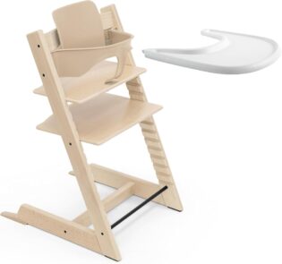 51UeWbyXwzL._AC_SL1000_.jpg Chaise haute Stokke Tripp Trapp (Naturel) avec le plateau Stokke (Blanc) - Comprend la chaise + le Baby Set 2 pour les enfants de 6 à 36 mois - Ajustable, ergonomique et facile à nettoyer