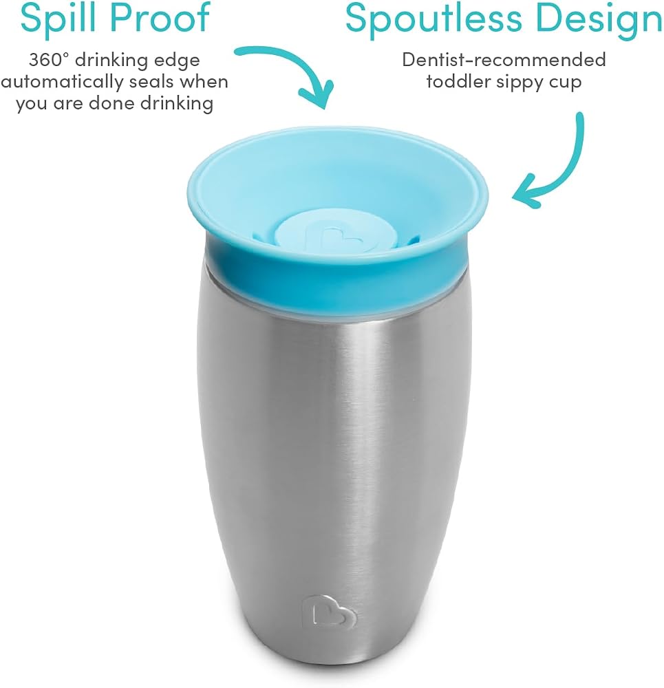 Munchkin Tasse Miracle 360 en Acier Inoxydable | Tasse Bébé & Tout-Petits Sans BPA | Idéale pour le Sevrage | Tasses Enfants Leakproof | 12+ Mois | 296ml | Bleu - Image 3