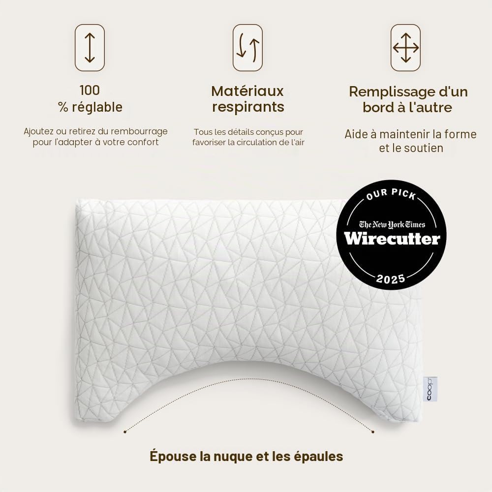 Coop Home Goods CertiPUR-US/GREENGUARD Oreiller réglable en forme de croissant de mousse pour grand lit – Ferme moyenne pour les personnes dormant sur le dos et sur le côté, CertiPUR-US/GREENGUARD - Image 5