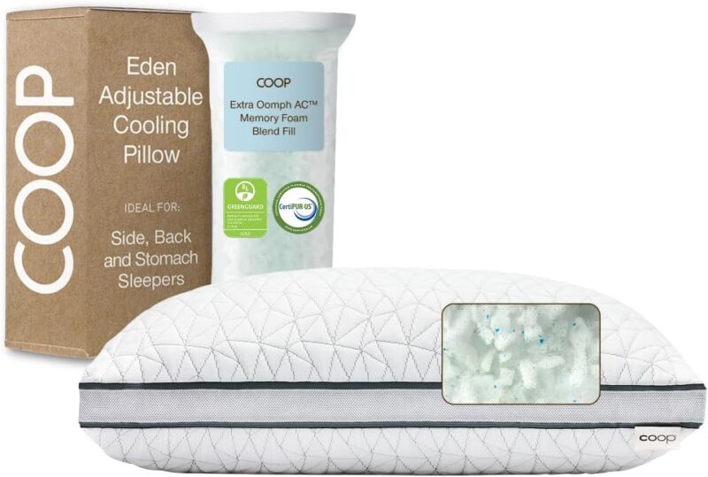 Coop Home Goods The Eden Pillow – Housse Ultra Tech avec Soufflet – Rembourrage réglable avec Gel rafraîchissant et hypoallergénique et Mousse à mémoire de Forme infusée de poussière de Diamant avec