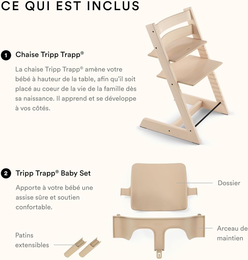 Stokke Chaise haute Tripp Trapp Baby Set, Naturel - Chaise évolutive et réglable, adaptable de la naissance à l’âge adulte - Pratique, confortable et ergonomique - Design classique 6.47 kg 1.0 Pack - Image 4