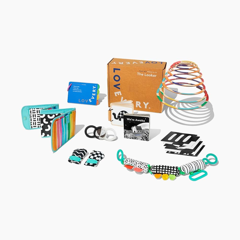 LOVEVERY, The Looker Kit de jeu + livres bonus, jouets à contraste élevé pour bébé, essentiels pour nouveau-né et meilleur cadeau pour bébé de 0 mois et plus