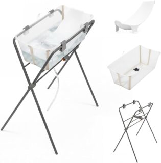 Stokke Flexi Bath (Beige sable) + Support nouveau-né + Support Flexi Bath - Idéal pour Nouveau-né et Bébé Jusqu’à 48 mois - Pliable, durable et facile à ranger