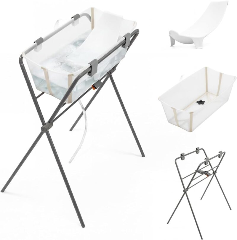Stokke Flexi Bath (Beige sable) + Support nouveau-né + Support Flexi Bath - Idéal pour Nouveau-né et Bébé Jusqu’à 48 mois - Pliable, durable et facile à ranger