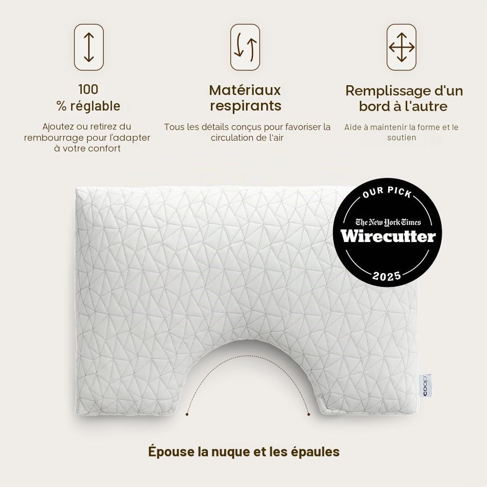 Coop Home Goods CertiPUR-US/GREENGUARD Oreiller réglable Original avec découpes pour Soutien du Cou et de la tête, en Mousse à mémoire de Forme, fermeté Moyenne pour Les Personnes Dormant sur Le côté - Image 5