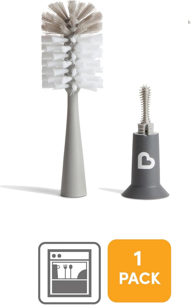 Munchkin Brosse à Biberon | Pour Nettoyer les Biberons & Bouteilles d'Eau avec Brosse à Tétine Intégrée | Autonome | Compatible Lave-vaisselle | Brosse à Poils | Lot de 1 | Gris - Image 4