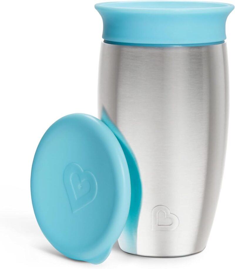 Munchkin Tasse Miracle 360 en Acier Inoxydable | Tasse Bébé & Tout-Petits Sans BPA | Idéale pour le Sevrage | Tasses Enfants Leakproof | 12+ Mois | 296ml | Bleu