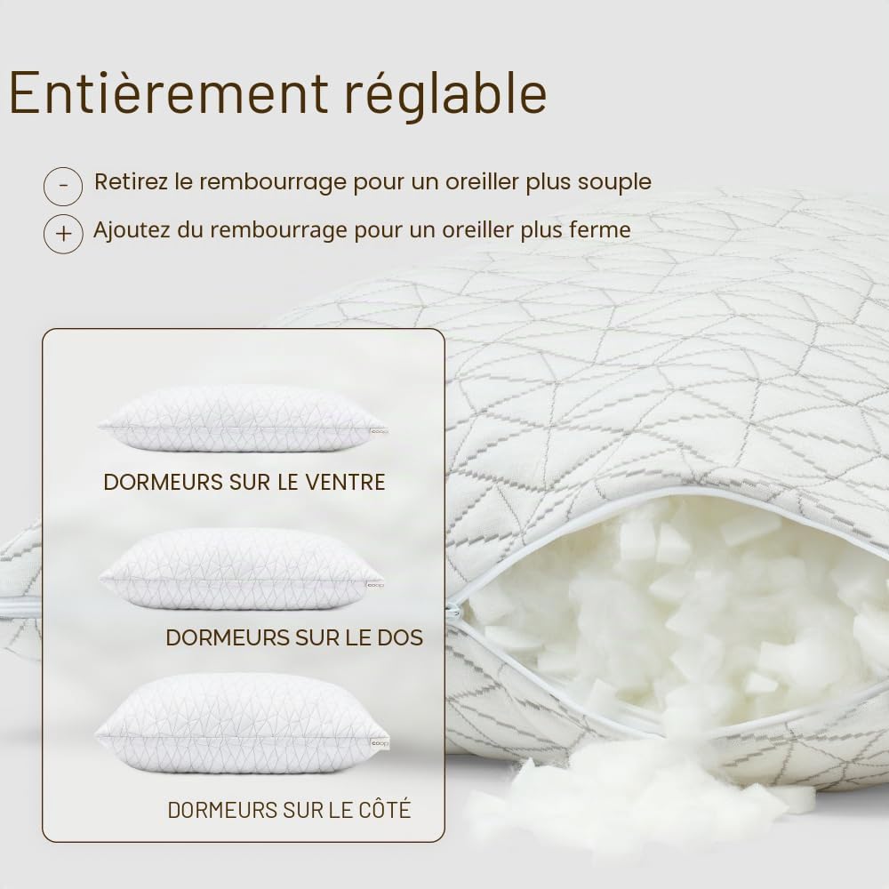 Coop Home Goods - Mousse à mémoire de forme à coupe croisée – Remplissage d'oreiller de densité moyenne de 0,9 kg – Recharge pour personnaliser votre oreiller réglable de qualité supérieure – Certifié - Image 6