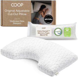 61LfQp1Er6L._AC_SL1000_.jpg Coop Home Goods CertiPUR-US/GREENGUARD Oreiller réglable Original avec découpes pour Soutien du Cou et de la tête, en Mousse à mémoire de Forme, fermeté Moyenne pour Les Personnes Dormant sur Le côté