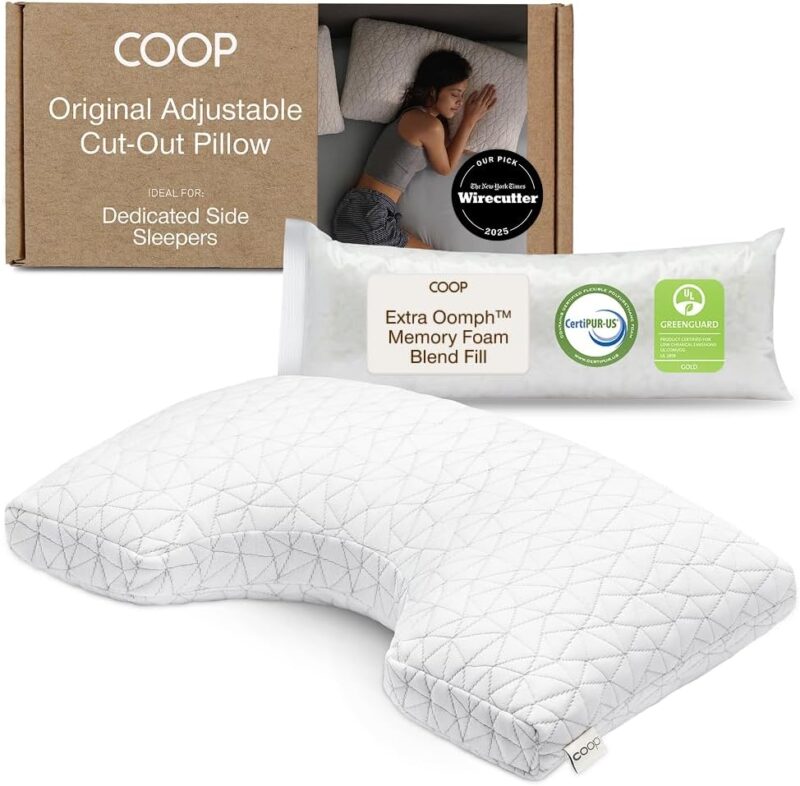 Coop Home Goods CertiPUR-US/GREENGUARD Oreiller réglable Original avec découpes pour Soutien du Cou et de la tête, en Mousse à mémoire de Forme, fermeté Moyenne pour Les Personnes Dormant sur Le côté