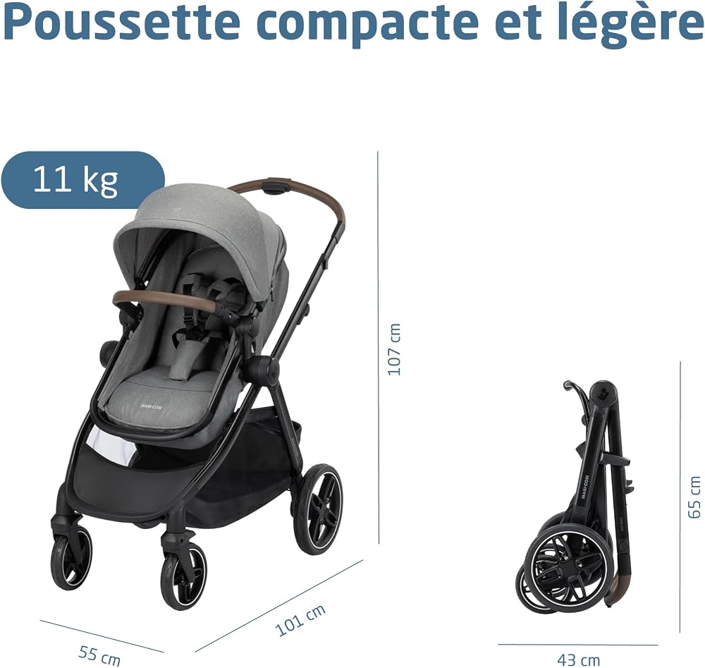 Maxi Cosi Zelia Select Trio, Poussette 3 en 1 Avec Siège auto, 0-4 ans (0-22 kg), Pliage D'une Seule Main, Poussette Trio Compacte et Réversible, Avec Siège auto Bébé CabrioFix S i-Size, Gris - Image 3