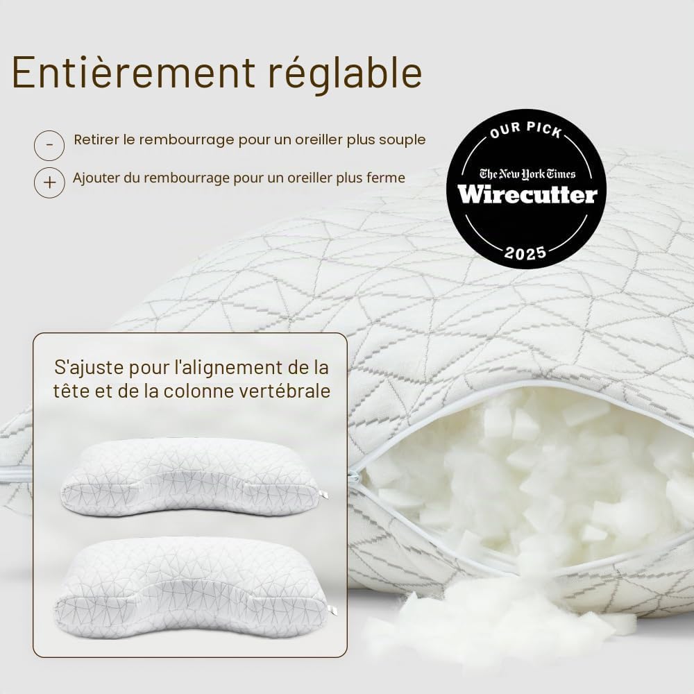 Coop Home Goods CertiPUR-US/GREENGUARD Oreiller réglable Original avec découpes pour Soutien du Cou et de la tête, en Mousse à mémoire de Forme, fermeté Moyenne pour Les Personnes Dormant sur Le côté - Image 2