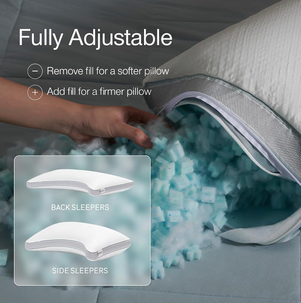Coop Home Goods Cool+ Oreiller réglable en Mousse à mémoire de Forme rafraîchissante, Soutien du Cou, pour Dormir sur Le Dos ou Le côté, CertiPUR US/GREENGUARD Gold, Taille Queen - Image 2
