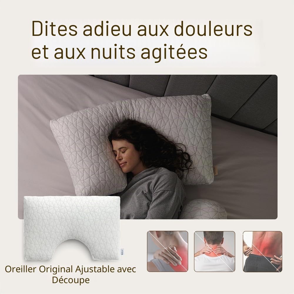 Coop Home Goods CertiPUR-US/GREENGUARD Oreiller réglable Original avec découpes pour Soutien du Cou et de la tête, en Mousse à mémoire de Forme, fermeté Moyenne pour Les Personnes Dormant sur Le côté - Image 3