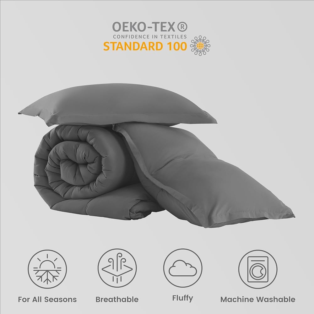 SLEEP ZONE Couette réversible en duvet alternatif pour très grand lit, légère, douce et respirante pour toutes les saisons, côté bleu marine + côté B gris - Image 13