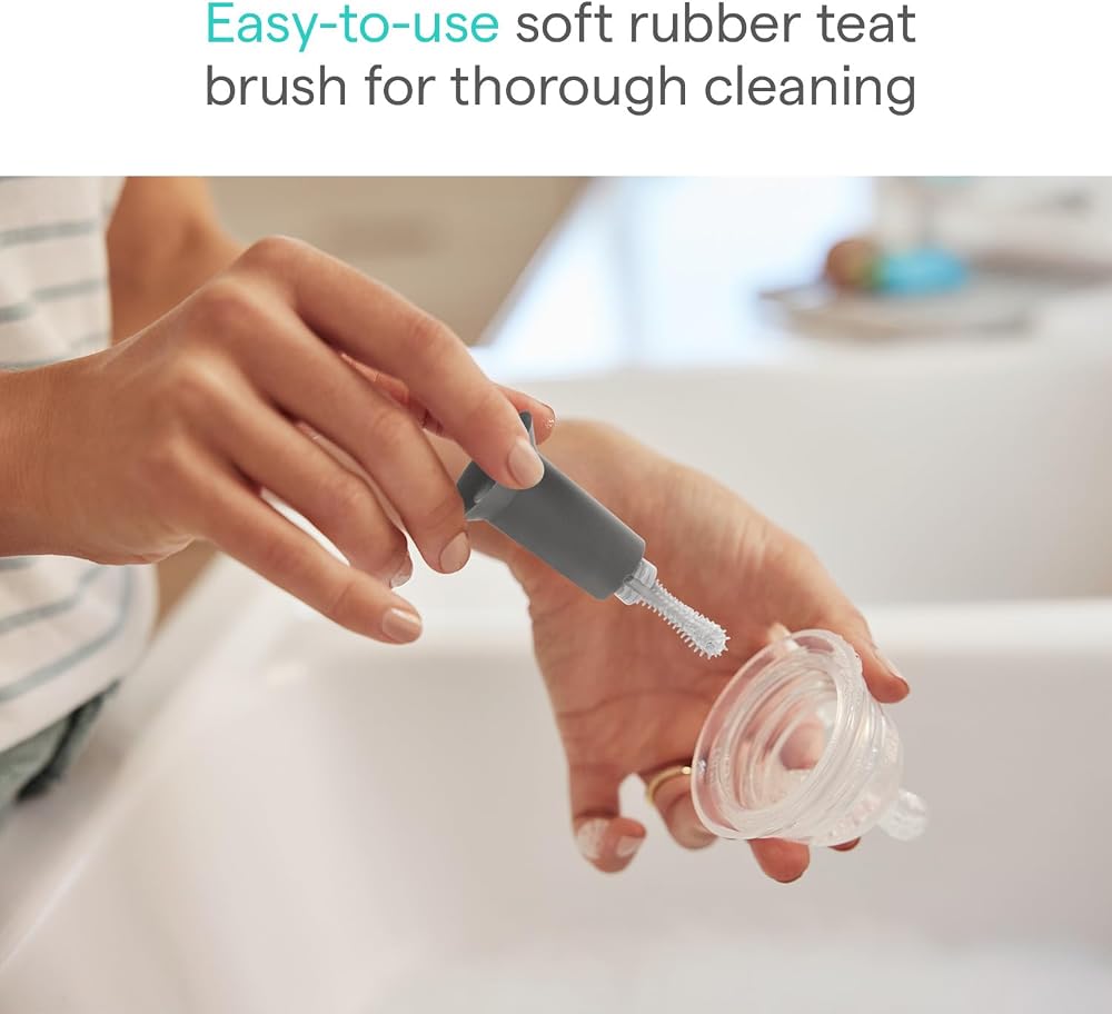 Munchkin Brosse à Biberon | Pour Nettoyer les Biberons & Bouteilles d'Eau avec Brosse à Tétine Intégrée | Autonome | Compatible Lave-vaisselle | Brosse à Poils | Lot de 1 | Gris - Image 3