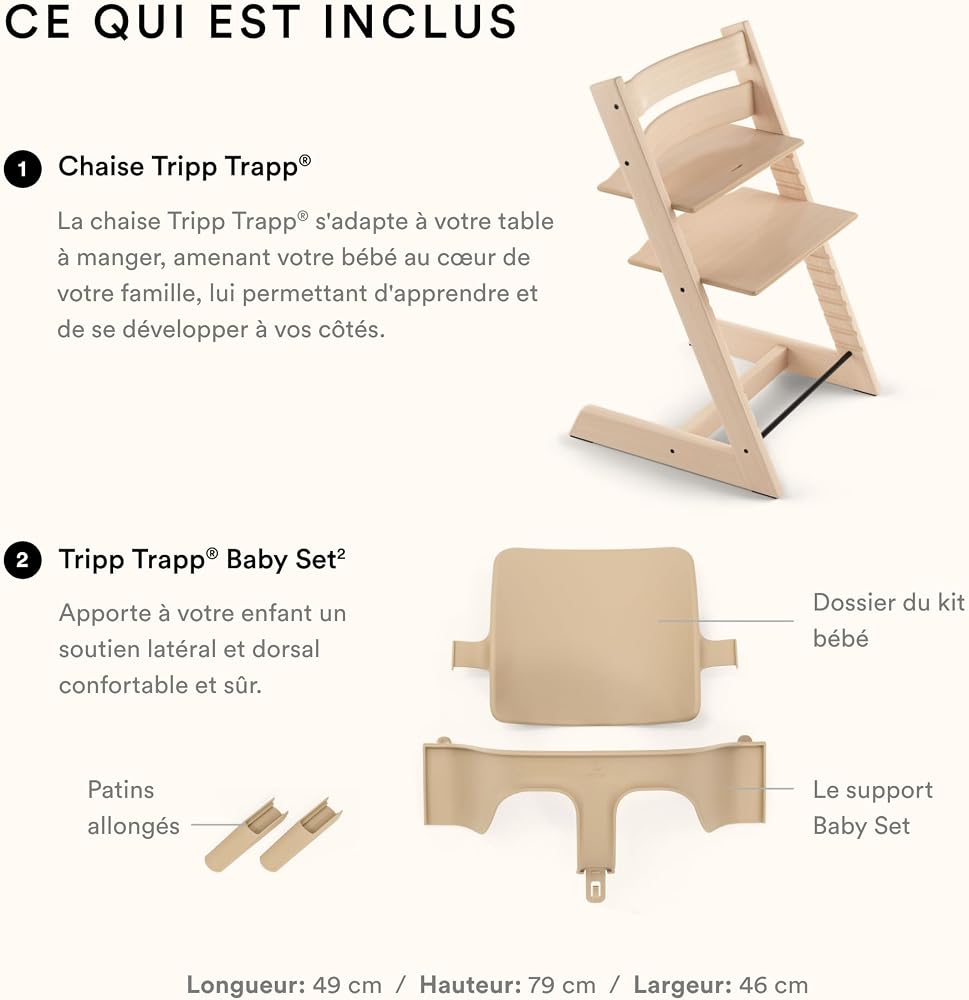 Chaise haute Stokke Tripp Trapp, Natural - Comprend la chaise + le Baby Set 2 pour les enfants de 6 à 36 mois - Ajustable, ergonomique et facile à nettoyer - Image 3