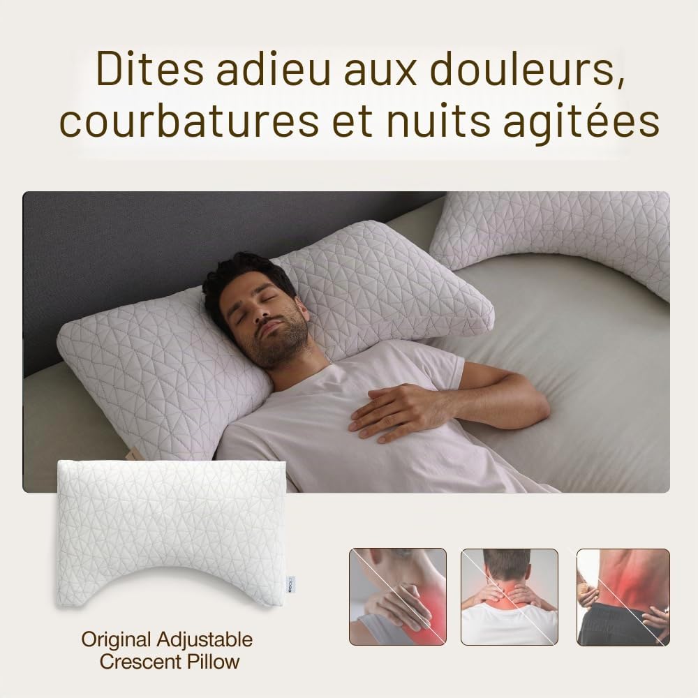 Coop Home Goods CertiPUR-US/GREENGUARD Oreiller réglable en forme de croissant de mousse pour grand lit – Ferme moyenne pour les personnes dormant sur le dos et sur le côté, CertiPUR-US/GREENGUARD - Image 3