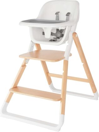 Ergobaby Chaise Haute Evolve, Chaise haute ergonomique pour bébés Évolutive à partir de 6 mois, Chaise haute pour bébés avec harnais à 5 points, pour enfants avec assise réglable, Natural Wood