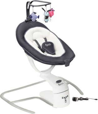 Babymoov Balancelle éléctrique bébé Swoon Motion Zinc - Assise rotative 360° - 5 vitesses de balancement - Réducteur nouveau-né & Arche de jeux inclus - 8 Berçeuses