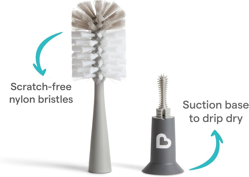 Munchkin Brosse à Biberon | Pour Nettoyer les Biberons & Bouteilles d'Eau avec Brosse à Tétine Intégrée | Autonome | Compatible Lave-vaisselle | Brosse à Poils | Lot de 1 | Gris - Image 2