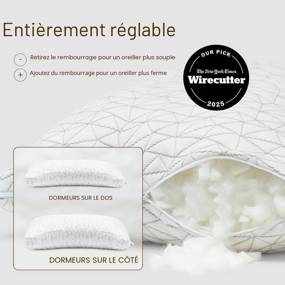 Coop Home Goods CertiPUR-US/GREENGUARD Oreiller réglable en forme de croissant de mousse pour grand lit – Ferme moyenne pour les personnes dormant sur le dos et sur le côté, CertiPUR-US/GREENGUARD - Image 2