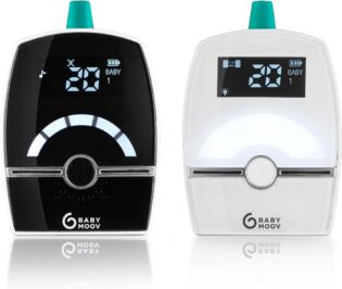 Babymoov Babyphone Audio Premium Care, Faible Emission d'Ondes avec Détecteur de Mouvement, Portée 1400m, Veilleuse, Berceuses, Capteur de Température, Talkie-Walkie