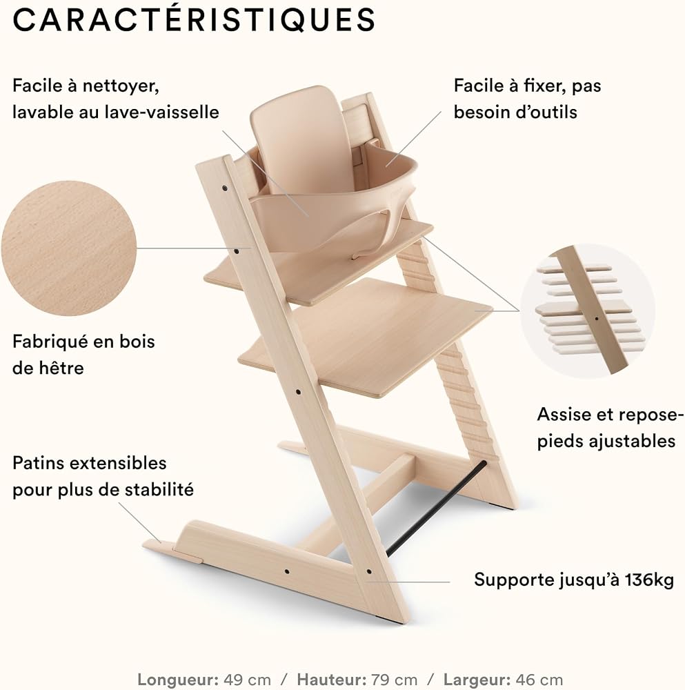 Stokke Chaise haute Tripp Trapp Baby Set, Naturel - Chaise évolutive et réglable, adaptable de la naissance à l’âge adulte - Pratique, confortable et ergonomique - Design classique 6.47 kg 1.0 Pack - Image 3