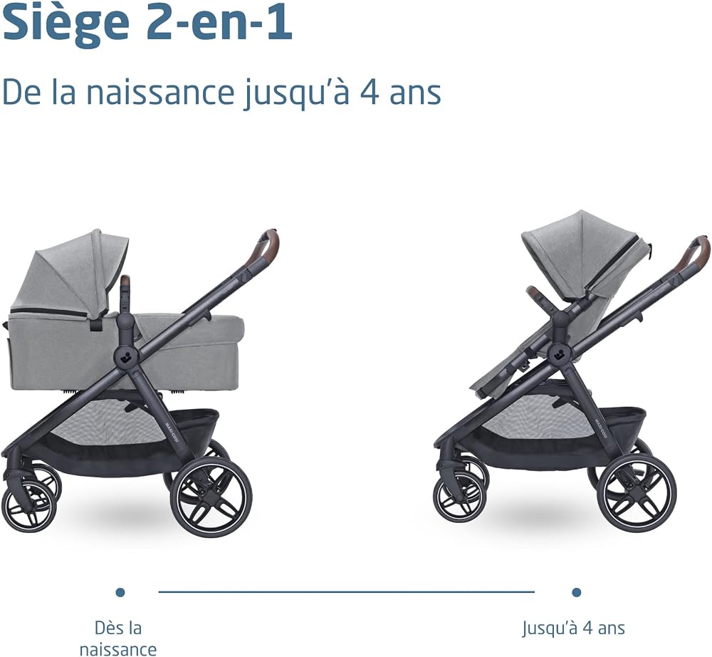 Maxi Cosi Zelia Select Trio, Poussette 3 en 1 Avec Siège auto, 0-4 ans (0-22 kg), Pliage D'une Seule Main, Poussette Trio Compacte et Réversible, Avec Siège auto Bébé CabrioFix S i-Size, Gris - Image 5